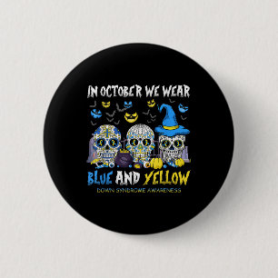Sugar Skulls Halloween Blue And Yellow Down Syndro 2 Inch Round Button