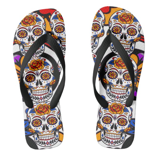 Sugar Skulls Holidays Pattern Flip Flops (Footbed)