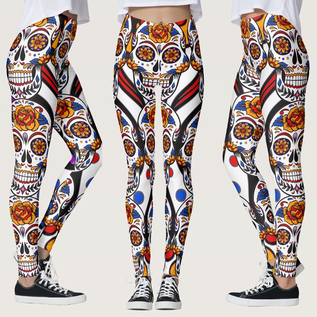 Sugar Skulls Holidays Pattern Leggings (Sugar Skulls Holidays Pattern Leggings)