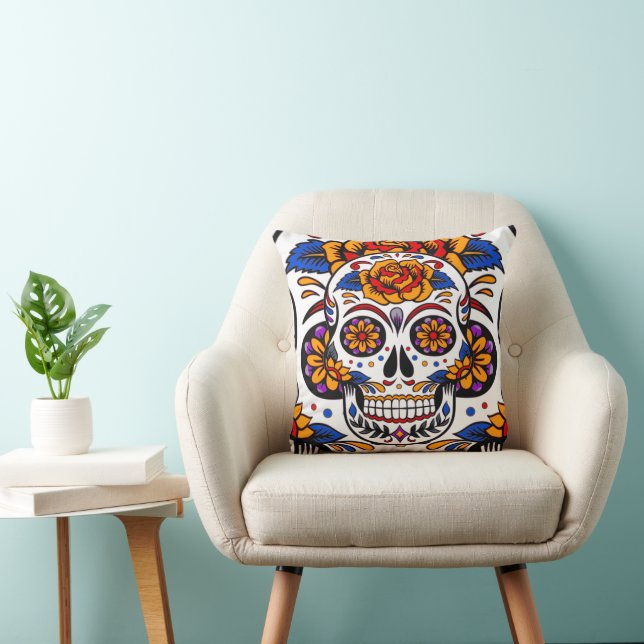Sugar Skulls Holidays Pattern Square Throw Pillow (Chair)