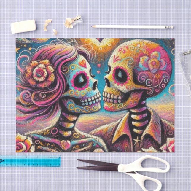 Sugar Skulls in Love Chalk Pastel Decoupage Tissue Paper (Craft)