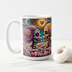 Sugar Skulls in Love Chalk Pastel Personalized Coffee Mug