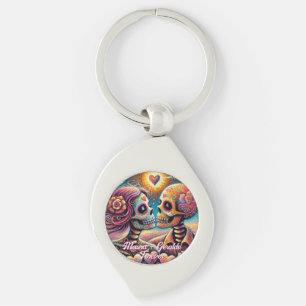 Sugar Skulls in Love Chalk Pastel Personalized Keychain