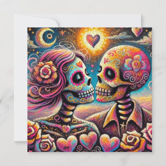 Sugar Skulls Love Impressionistic Valentine Card (Front)