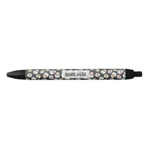 Sugar Skulls on Black with Polka Dots Personalized Black Ink Pen