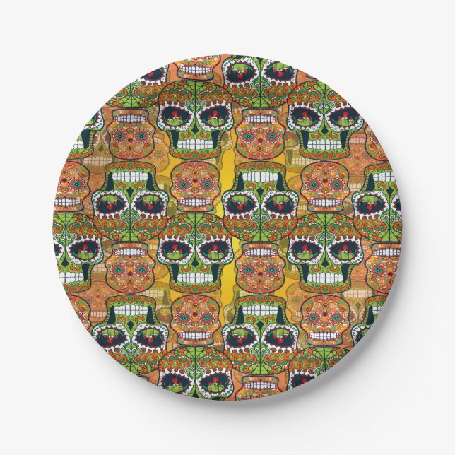 Sugar Skulls Paper Plate (Front)