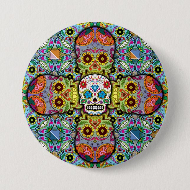 Sugar Skulls Pattern 3 Inch Round Button (Front)