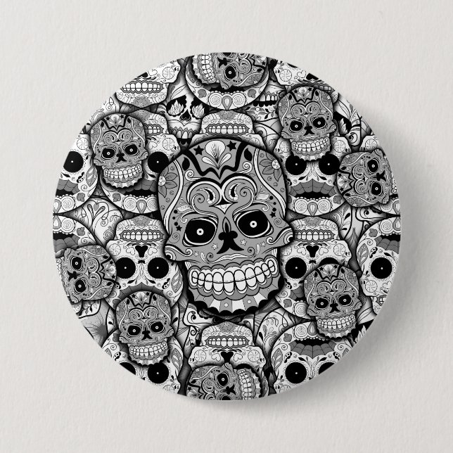Sugar Skulls Pattern 3 Inch Round Button (Front)