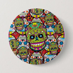 Sugar Skulls Pattern 3 Inch Round Button