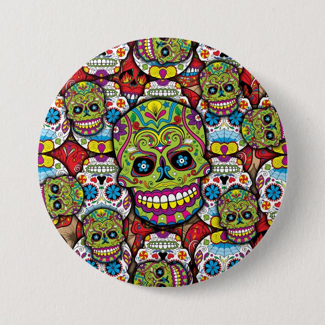 Sugar Skulls Pattern 3 Inch Round Button (Front)