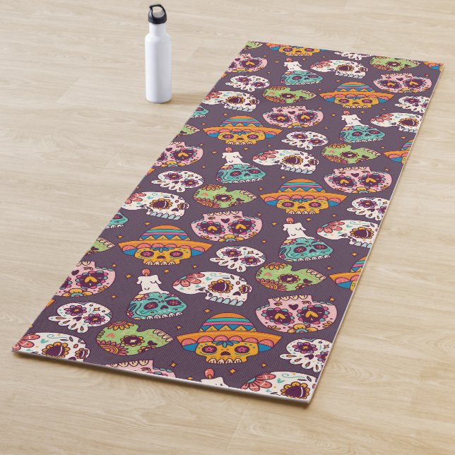 Sugar skulls pattern, colourful, day of the dead yoga mat (In Situ)