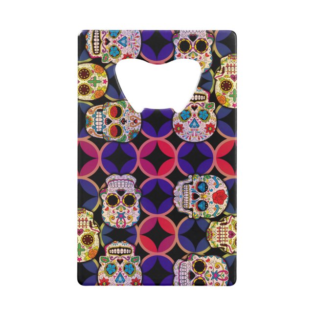 Sugar Skulls Pattern Credit Card Bottle Opener (Front)