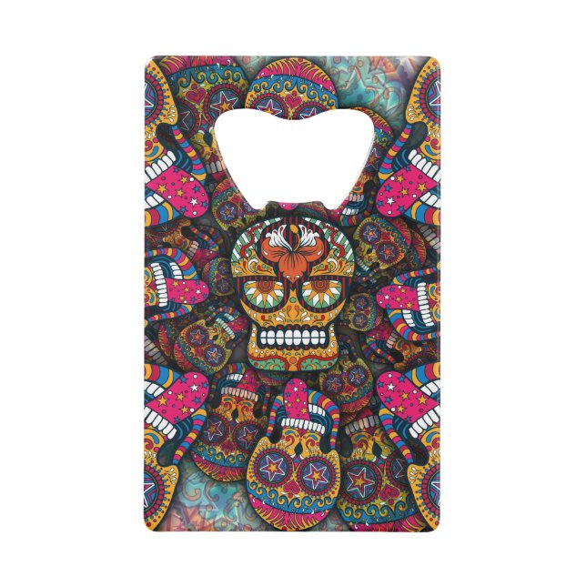Sugar Skulls Pattern Credit Card Bottle Opener (Front)