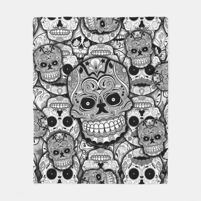 Sugar Skulls Pattern Fleece Blanket (Front)