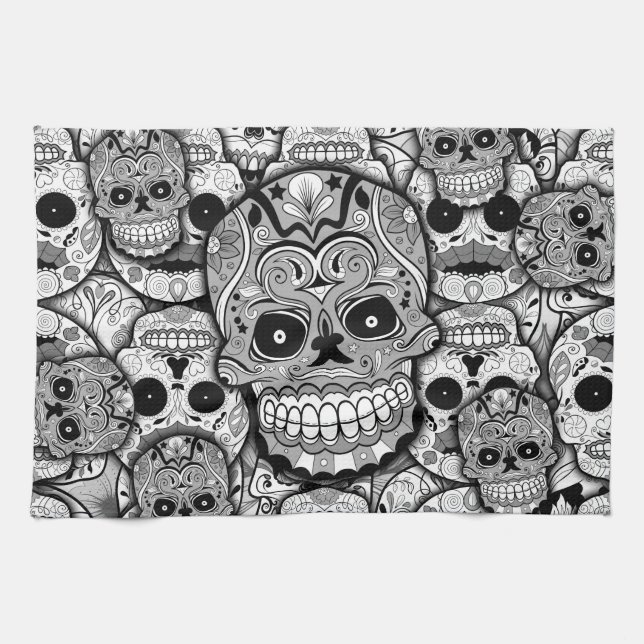 Sugar Skulls Pattern Kitchen Towel (Horizontal)