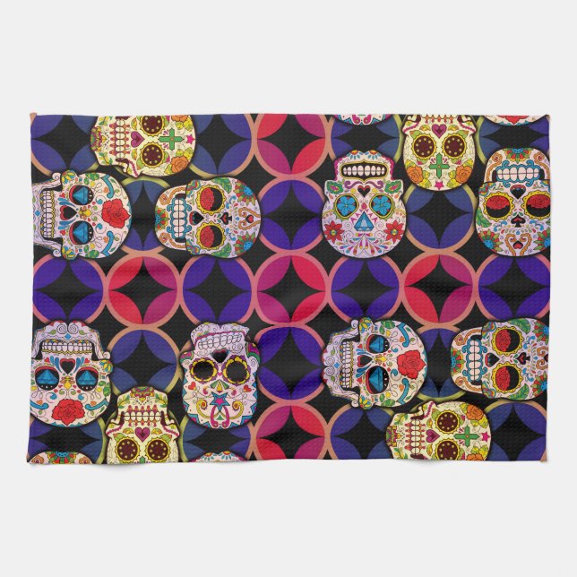 Sugar Skulls Pattern Kitchen Towel (Horizontal)