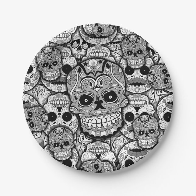 Sugar Skulls Pattern Paper Plate (Front)