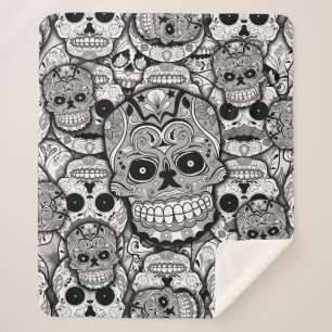 Sugar Skulls Pattern Sherpa Blanket