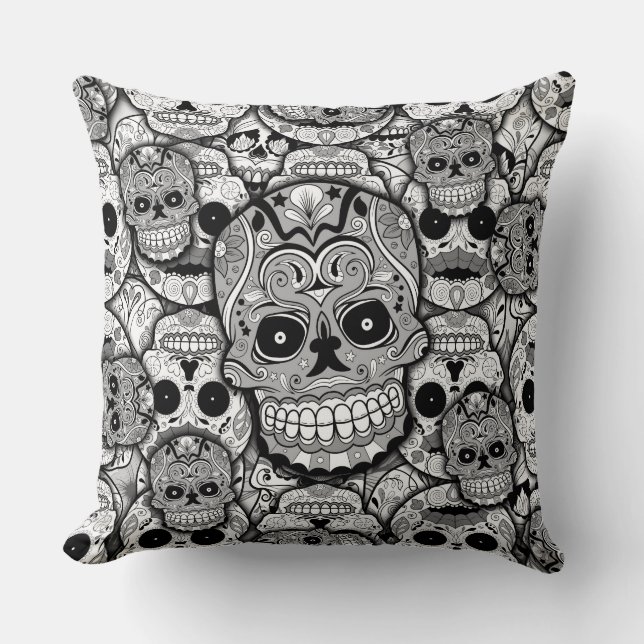 Sugar Skulls Pattern Throw Pillow (Front)