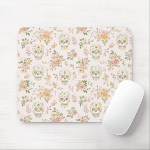 Sugar Skulls Peach Flowers Mouse Pad