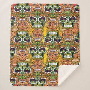 Sugar Skulls Sherpa Blanket