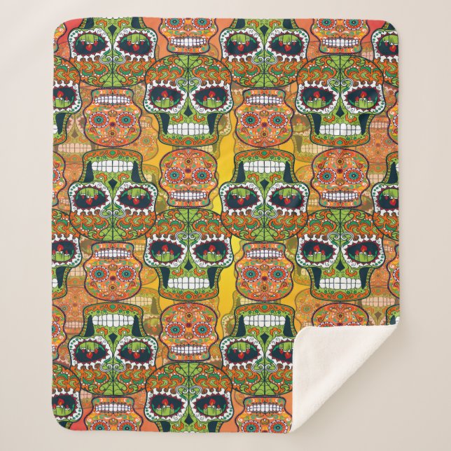 Sugar Skulls Sherpa Blanket (Front)
