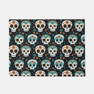 Sugar Skulls - Teal and Cinnamon Pattern Doormat