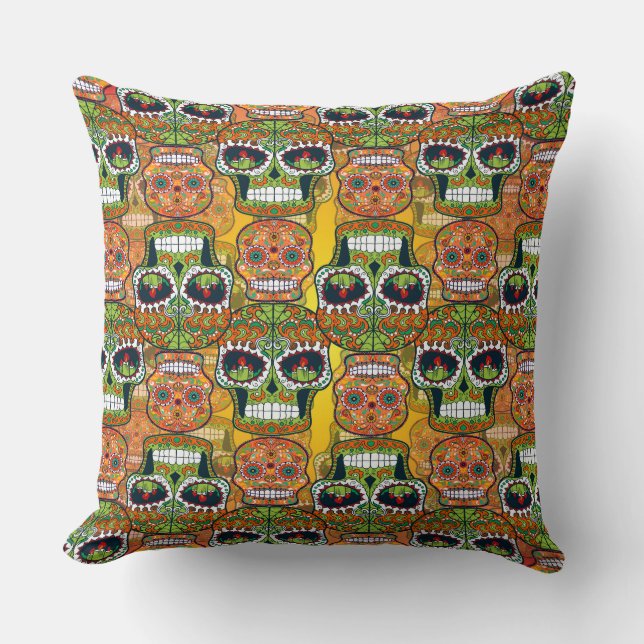 Sugar Skulls Throw Pillow (Front)
