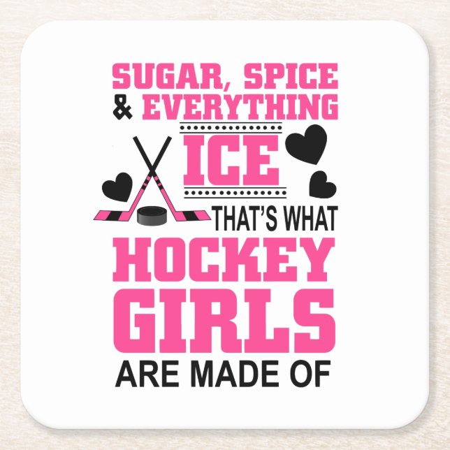 sugar spice and everything ice girls hockey square paper coaster (Front)