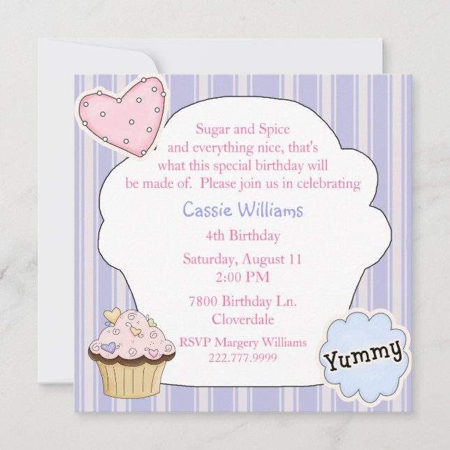 Sugar & Spice Cupcake Birthday Party Invitation (Front)