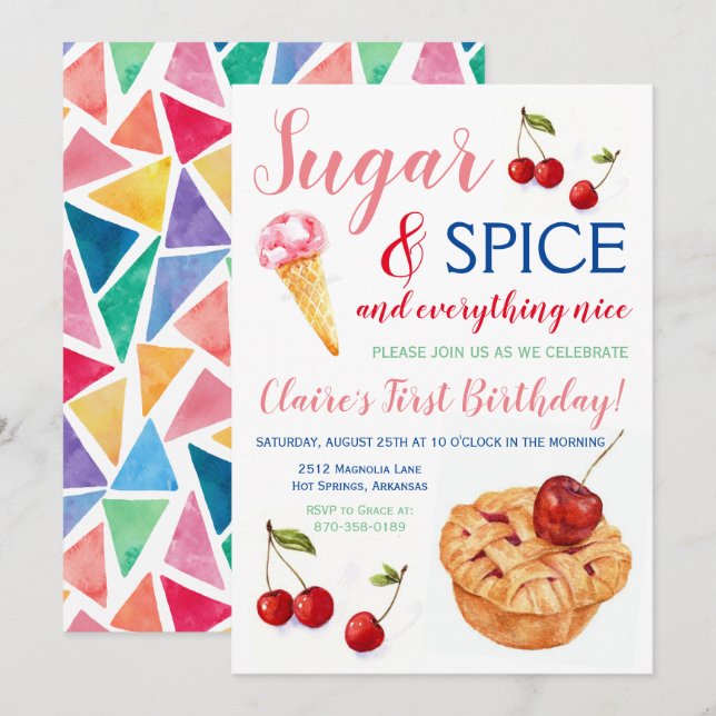 Sugar & Spice Sweet Birthday Invitation (Front/Back)