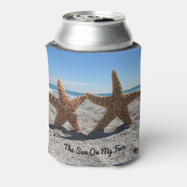 Sugar Starfish on the Beach - Personalized Can Cooler (Can Back)