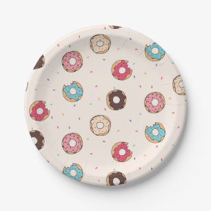 Sugar Sweet Doughnut Pattern Paper Plate