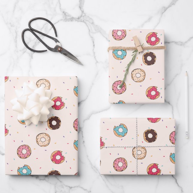 Sugar Sweet Doughnut Pattern Wrapping Paper Sheet (Front)