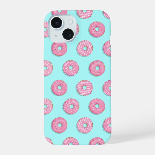 Sugar Sweet Pink Glazed Doughnuts iPhone 15 Case (Back)
