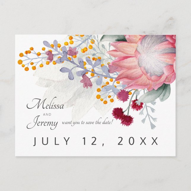 Sugarbush Protea Tropical Save The Date Postcard (Front)