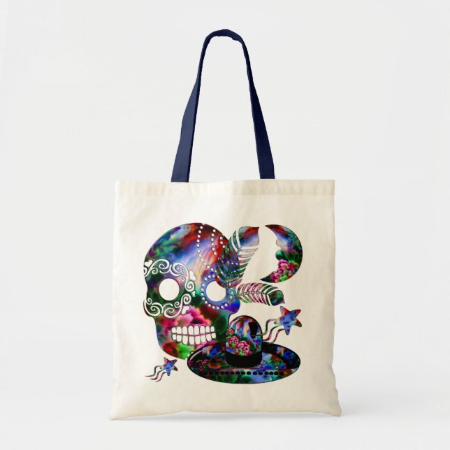 Sugarland Psychedelic Grinnin' Skull Mexicano Tote Bag (Front)