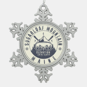 Sugarloaf Maine Mountain Vintage Ski Souvenir Snowflake Pewter Christmas Ornament