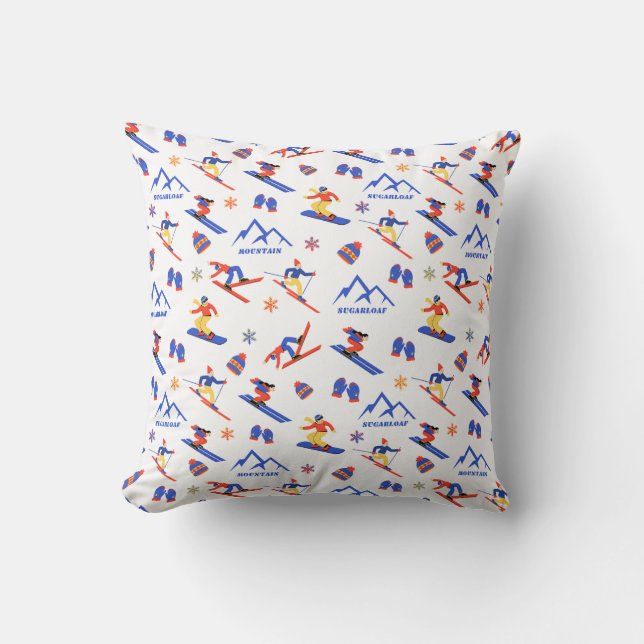Sugarloaf Mountain Maine Ski Snowboard Pattern Throw Pillow (Front)