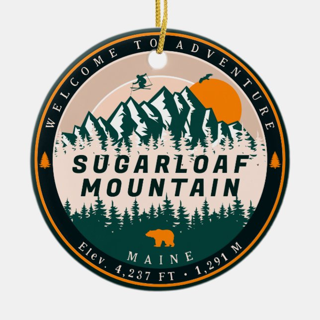Sugarloaf Mountain Maine Skiing Sunset Souvenir Ceramic Ornament (Front)