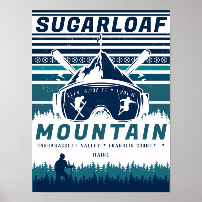 Sugarloaf Mountain Maine Vintage Skiing Souvenirs Poster (Front)