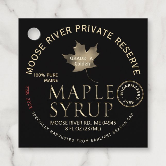 Sugarmaker's Best Maple Syrup Date State Jar Tag (Front)