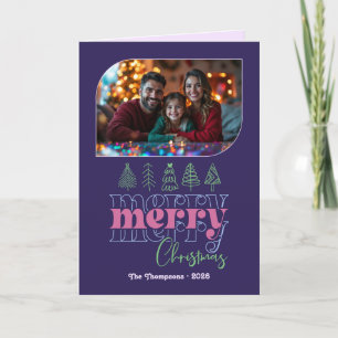 Sugarplum Retro Hand Drawn Merry Christmas Photo Holiday Card