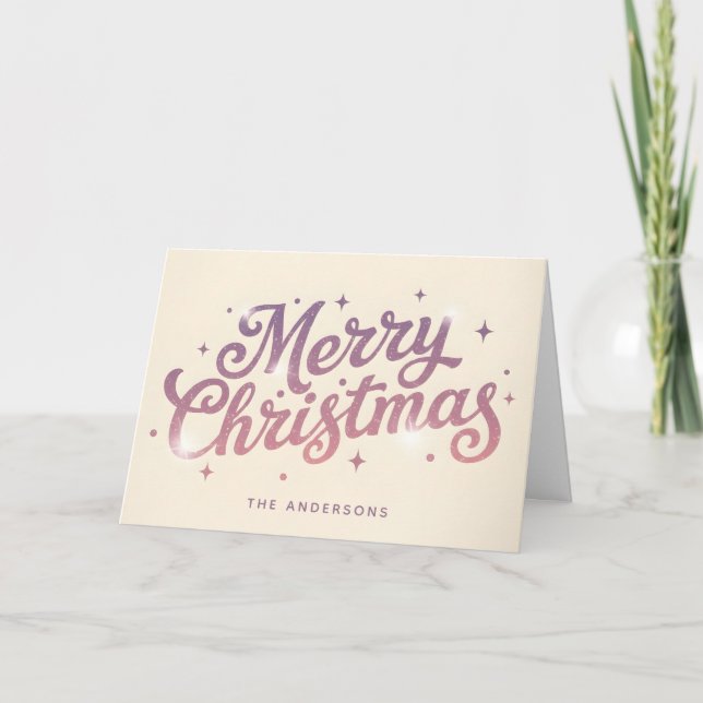 Sugarplum Retro Script Merry Christmas Holiday Card (Front)