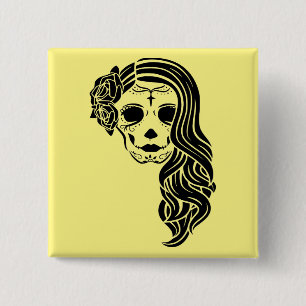 Sugarskull Sugar Skull Day Of The Dead Tattoo 0044 2 Inch Square Button