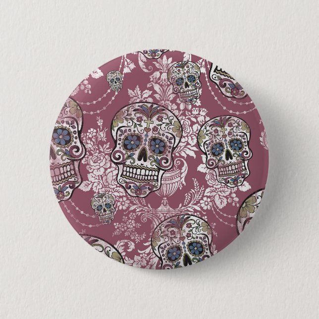 Sugary Sweet Mellow Sugar Skull. 2 Inch Round Button (Front)