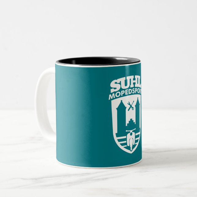 Suhl Mopedsport Simson Schwalbe Logo 2 (black) Two-Tone Coffee Mug (Front Left)