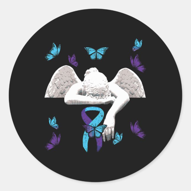 Suicide Awareness  Angel Ribbon Butterflies Classic Round Sticker (Front)