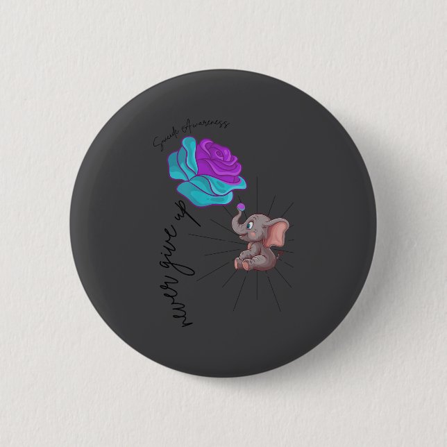 Suicide Awareness Flower Elephant Ribbon Graphic  2 Inch Round Button (Front)