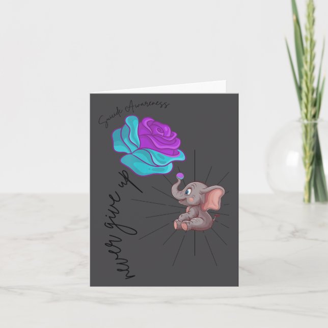 Suicide Awareness Flower Elephant Ribbon Graphic  Card (Front)